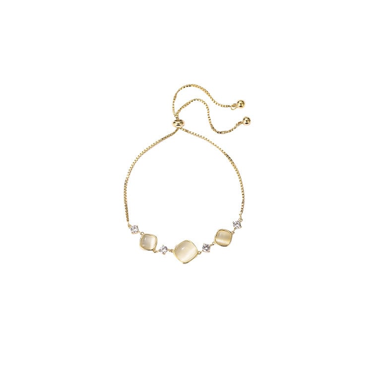 Női karkötő geometríkus rombusz formájú macskaszem kővel, réz alapanyag, elektroplatírozás, kiváló dizájn