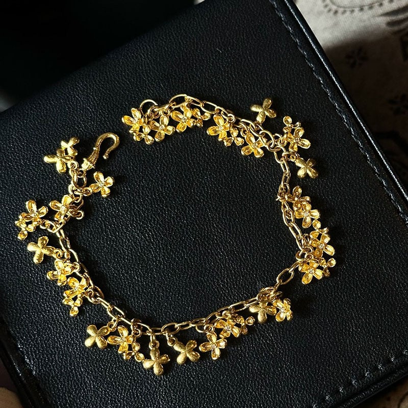 Női réz virág alakú karkötő, elektroplatírozott, etnikus stílus, nyári 2025 kollekció