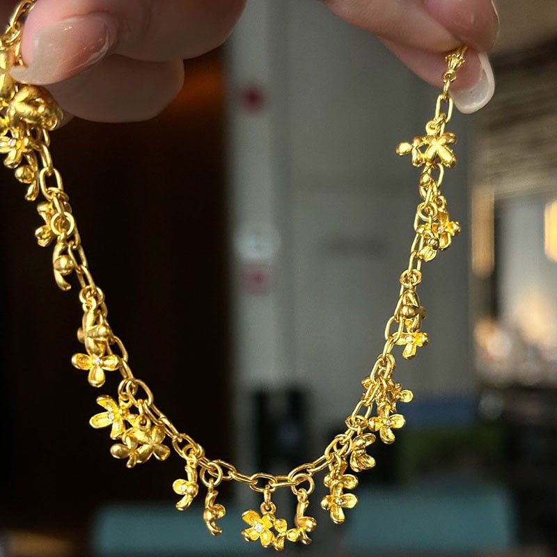 Női réz virág alakú karkötő, elektroplatírozott, etnikus stílus, nyári 2025 kollekció