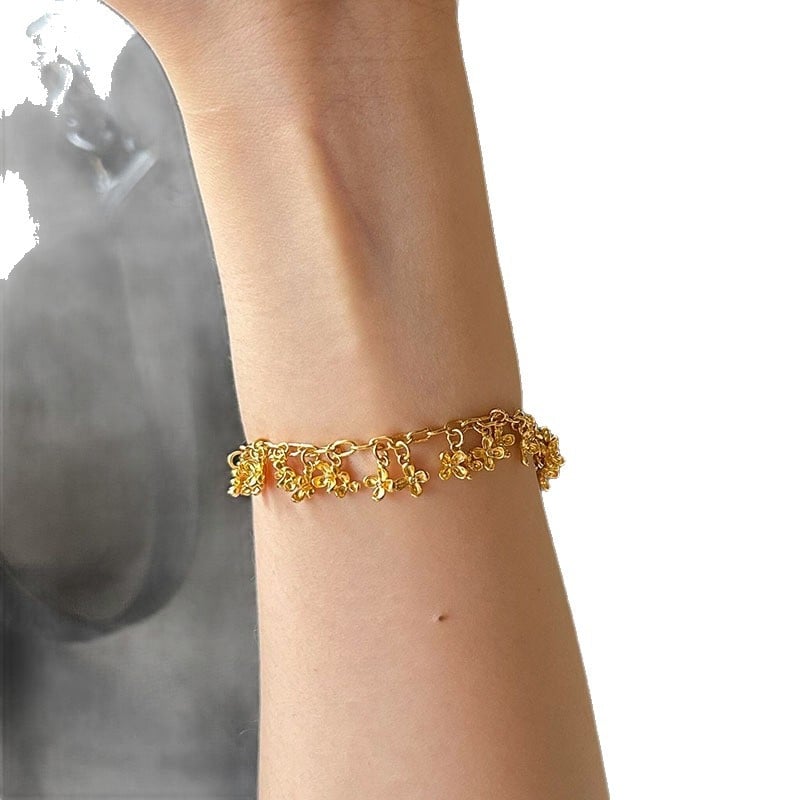 Női réz virág alakú karkötő, elektroplatírozott, etnikus stílus, nyári 2025 kollekció