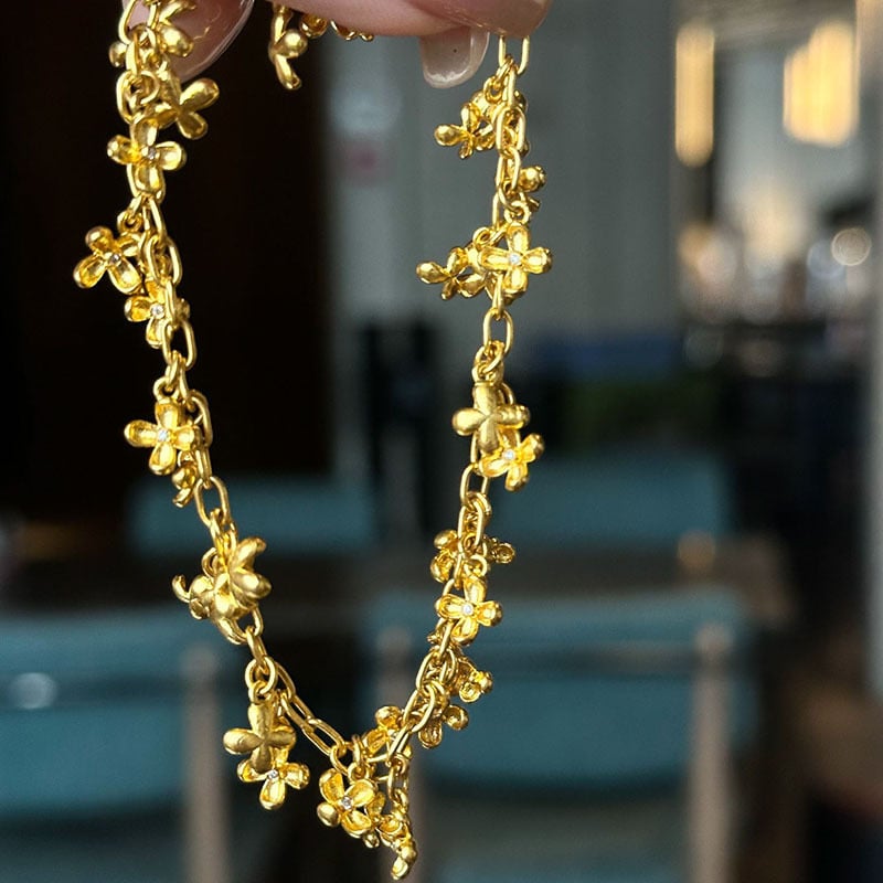 Női réz virág alakú karkötő, elektroplatírozott, etnikus stílus, nyári 2025 kollekció