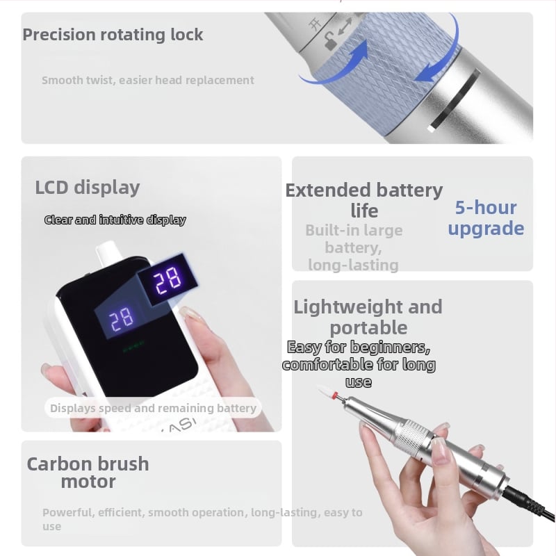 Kasi Manikűr hordozható, újratölthető elektromos csiszoló toll a műköröm eltávolítására és a holt bőr eltávolítására – kisméretű otthoni modell