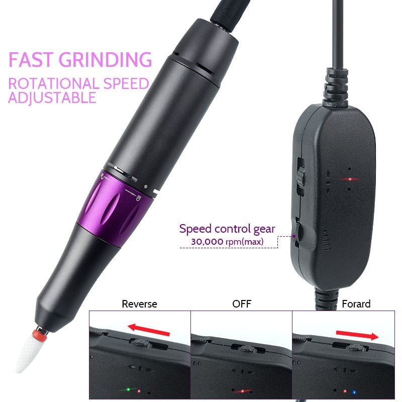 Hordozható köröm polírozó, H45G modell, állítható sebesség 0–3000 RPM (előre–hátra), USB interfész, OEM/privát címke