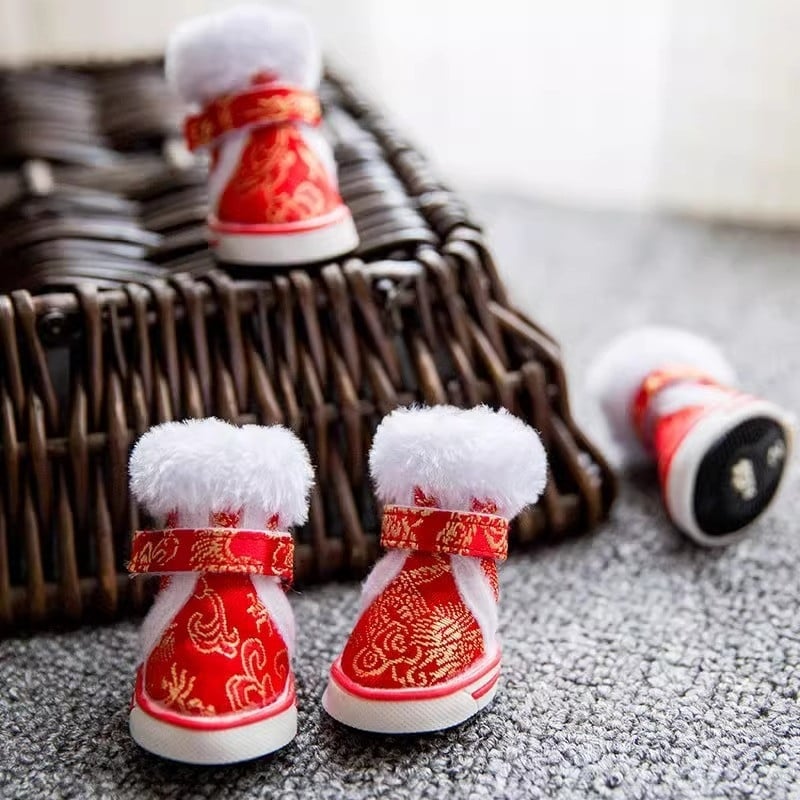 Kutyacipők, 4 darabos készlet, pamut, vízálló, meleg, kopásálló