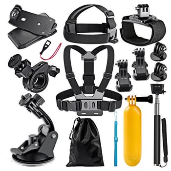 GoPro dodatak za sportsku kameru 14-u-1 nosač za fotografiju u otvorenom tijekom vožnje; Materijal: ABS + nehrđajući čelik; universalna kompatibilnost; 14-dijelni set; mogućnost prilagođenog logotipa