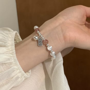 Réz karkötő elektroplattázott felülettel, Laser-brushed golyók, Strawberry Crystal kövekkel, nőknek, könnyű luxus stílus