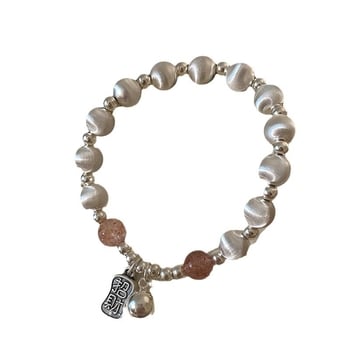 Réz karkötő elektroplattázott felülettel, Laser-brushed golyók, Strawberry Crystal kövekkel, nőknek, könnyű luxus stílus