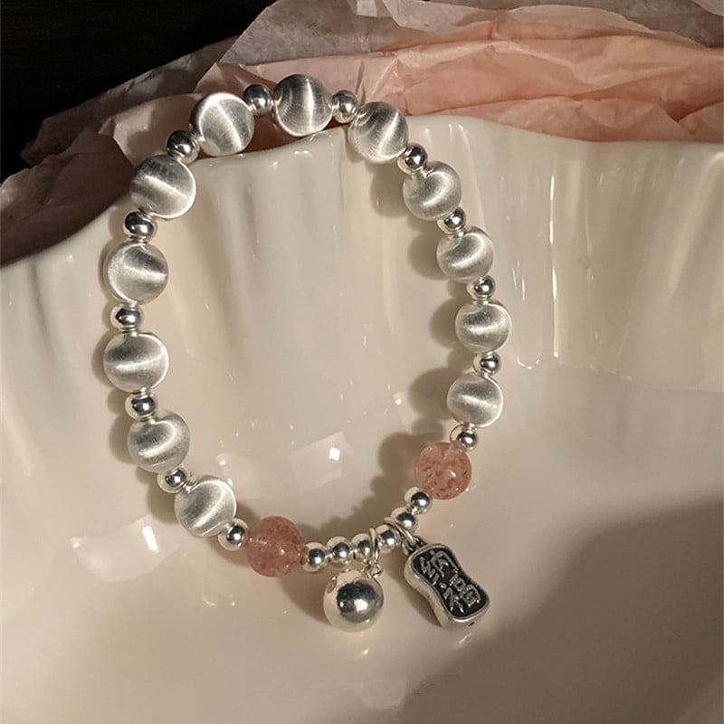 Réz karkötő elektroplattázott felülettel, Laser-brushed golyók, Strawberry Crystal kövekkel, nőknek, könnyű luxus stílus