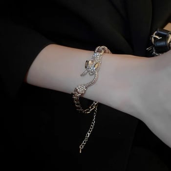 Ötvözetből készült kígyó lánc karkötő geometriai gyémánt díszítéssel, uniszex, elektroplatált felület, motívumok állatok/horoszkóp