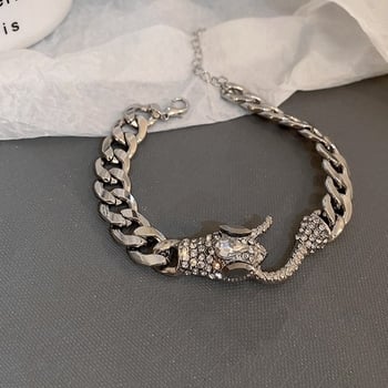 Ötvözetből készült kígyó lánc karkötő geometriai gyémánt díszítéssel, uniszex, elektroplatált felület, motívumok állatok/horoszkóp