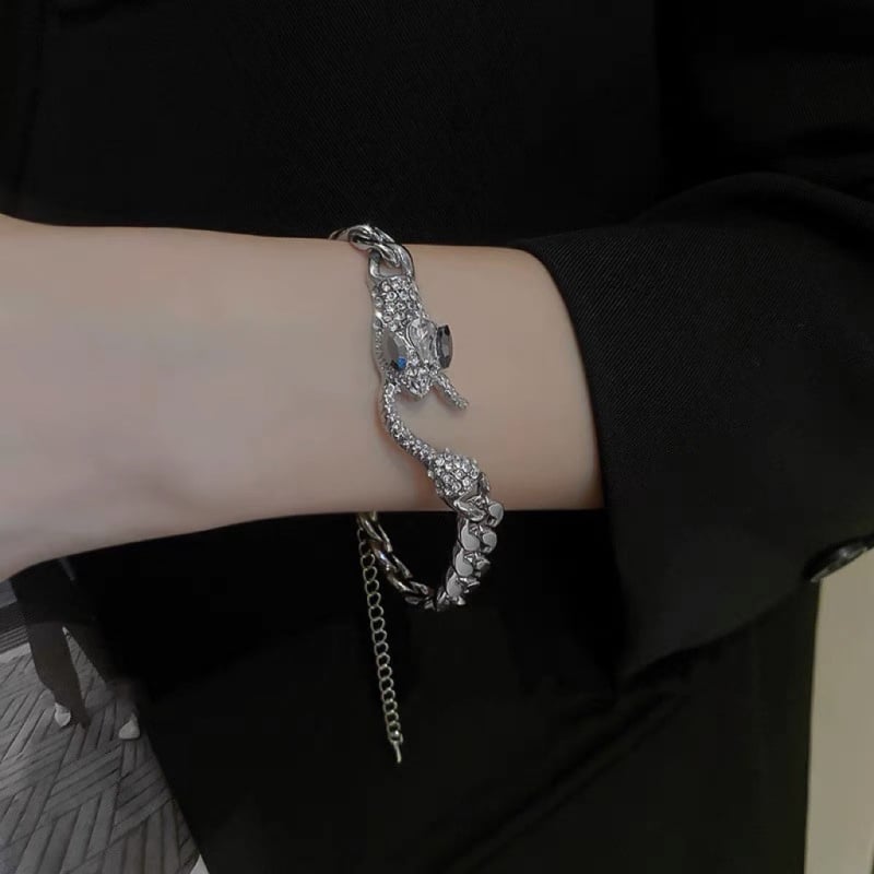 Ötvözetből készült kígyó lánc karkötő geometriai gyémánt díszítéssel, uniszex, elektroplatált felület, motívumok állatok/horoszkóp