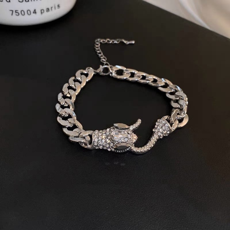 Ötvözetből készült kígyó lánc karkötő geometriai gyémánt díszítéssel, uniszex, elektroplatált felület, motívumok állatok/horoszkóp