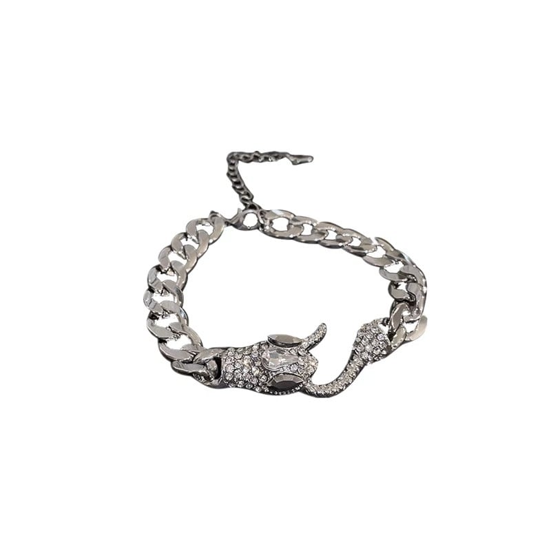 Ötvözetből készült kígyó lánc karkötő geometriai gyémánt díszítéssel, uniszex, elektroplatált felület, motívumok állatok/horoszkóp