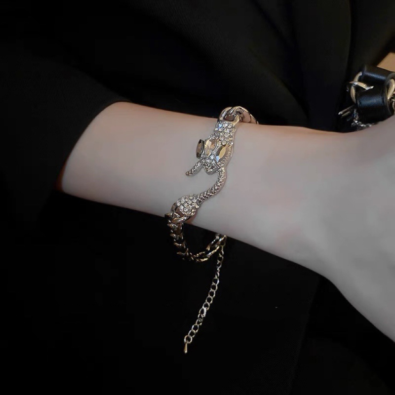 Ötvözetből készült kígyó lánc karkötő geometriai gyémánt díszítéssel, uniszex, elektroplatált felület, motívumok állatok/horoszkóp