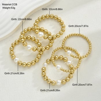 Női karkötő készlet: CCB gömbgyöngyökkel, 6 darab, elektroplatírozott bevonat, geometrikus dizájn