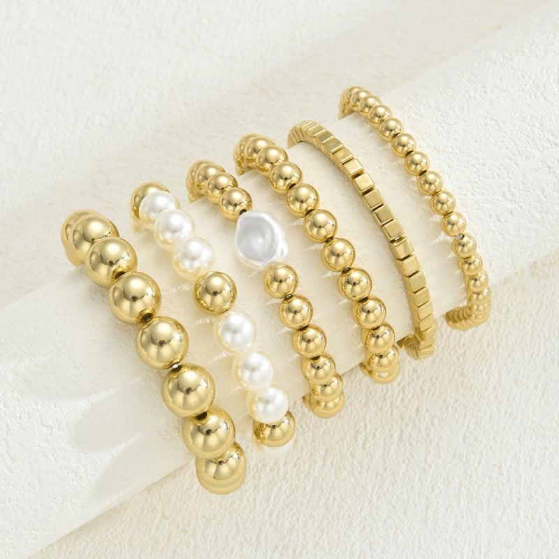 Női karkötő készlet: CCB gömbgyöngyökkel, 6 darab, elektroplatírozott bevonat, geometrikus dizájn