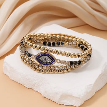 Retro amerikai hip-hop stílusú karkötő készlet, személyre szabott Ördög szem karkötő cirkóniákkal; Anyag: réz; Feldolgozási technológia: gyémánt; Forma: U-alakú, geometriai; Stílus: nők, divat.