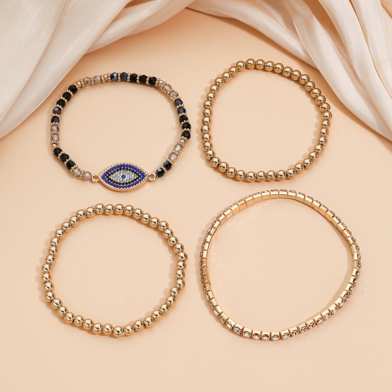 Retro amerikai hip-hop stílusú karkötő készlet, személyre szabott Ördög szem karkötő cirkóniákkal; Anyag: réz; Feldolgozási technológia: gyémánt; Forma: U-alakú, geometriai; Stílus: nők, divat.