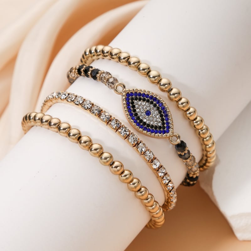 Retro amerikai hip-hop stílusú karkötő készlet, személyre szabott Ördög szem karkötő cirkóniákkal; Anyag: réz; Feldolgozási technológia: gyémánt; Forma: U-alakú, geometriai; Stílus: nők, divat.