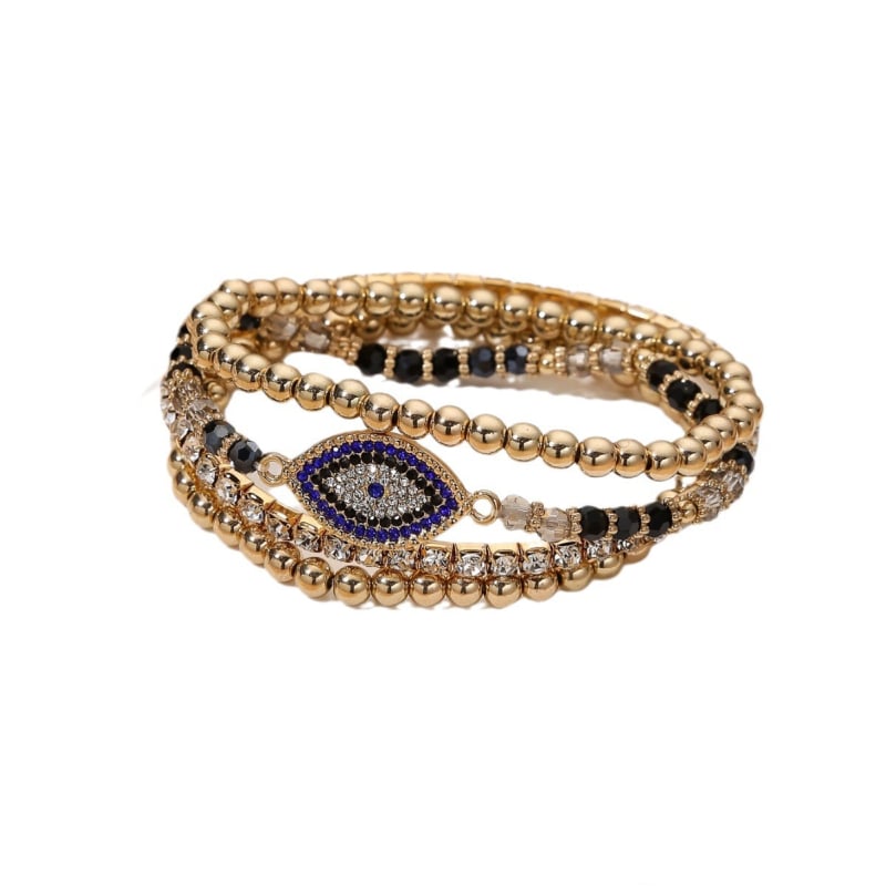 Retro amerikai hip-hop stílusú karkötő készlet, személyre szabott Ördög szem karkötő cirkóniákkal; Anyag: réz; Feldolgozási technológia: gyémánt; Forma: U-alakú, geometriai; Stílus: nők, divat.