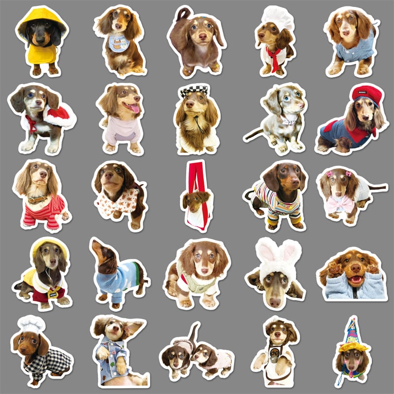 Sticker készlet: 50 darab dachshund graffiti matricák telefon- és tabletvédőhöz, ins stílus, 15 g darabonként, Cool-Look márka.
