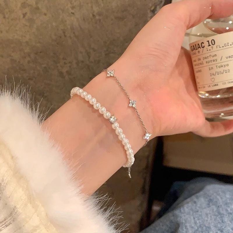 Karkötő: Gyöngyház-szerű, rugalmas, cirkón csillagokkal, ötvözet, elektroplakálás, Colorful márka, Yiwu eredet