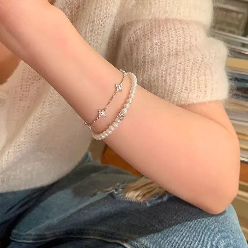 Karkötő: Gyöngyház-szerű, rugalmas, cirkón csillagokkal, ötvözet, elektroplakálás, Colorful márka, Yiwu eredet