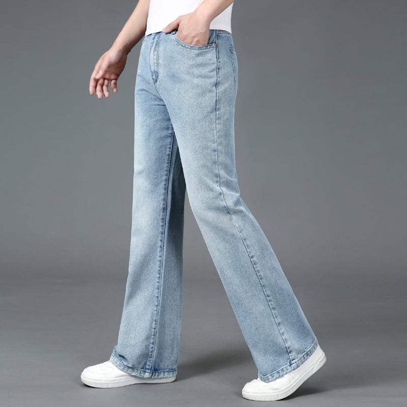 Denim nadrág mikroflare, karcsú szabás, elasztikussal, alacsony derék, cipzár (Nyár 2025)