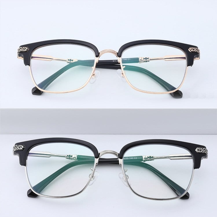 Olvasószemüveg anti-kék fény és sugárzás elleni védelemmel, lencsék gyantából, félkeretes TR+fém keret, négyzetes retro stílus