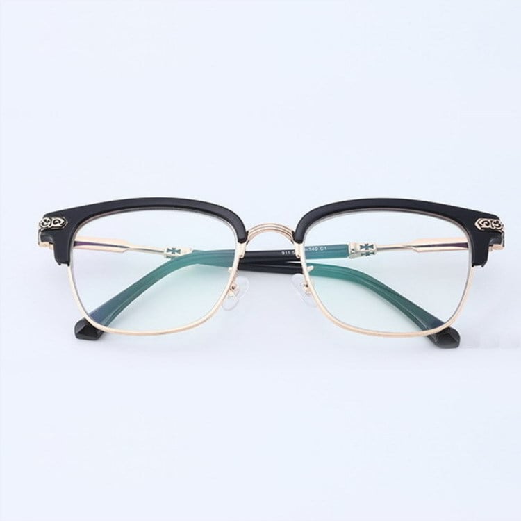 Olvasószemüveg anti-kék fény és sugárzás elleni védelemmel, lencsék gyantából, félkeretes TR+fém keret, négyzetes retro stílus