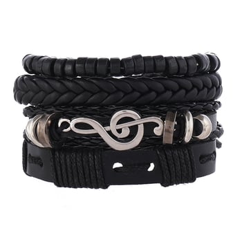 Négyrétegű hangsáv motívummal ellátott karkötő készlet, kézzel szőtt műbőr, férfi punk stílus, geometriai design