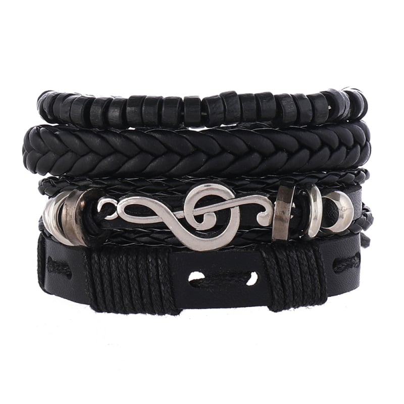 Négyrétegű hangsáv motívummal ellátott karkötő készlet, kézzel szőtt műbőr, férfi punk stílus, geometriai design