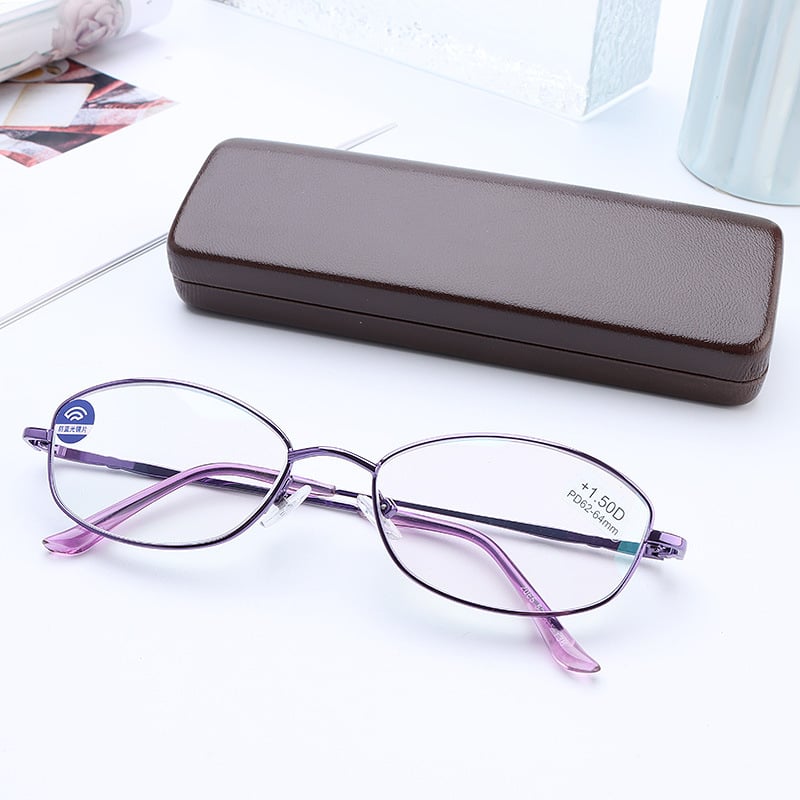 Ochelari de citit pentru femei, ramă cu cadru integral, design elegant, protecție împotriva luminii albastre și UV, lentile din rășină, ramă din metal, modelul 2065#