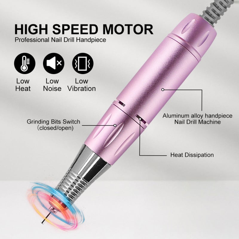 Kézi körömcsiszoló Limegirl MJDMB-101 – Kompatibilis az asztali csiszolóval – Töltővel és külön csiszolófejjel