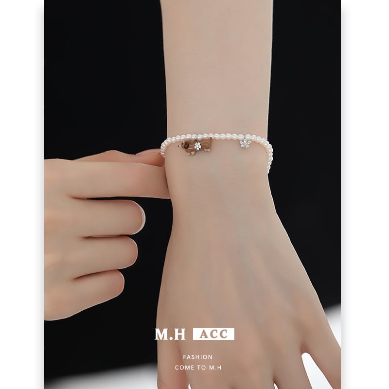 Nőknek szóló karkötő, állatmotívum, műgyöngy, elektroplatírozás, édes hűvös stílus