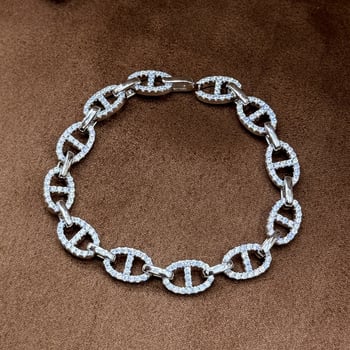 Disznóorr formájú karkötő gyémántokkal, ezüst Sterling S925, Seiko feldolgozás, uniszex, divat ékszerek (S925 Sterling ezüst, Seiko feldolgozás, Uniszex, Divat, Kéz ékszerek)