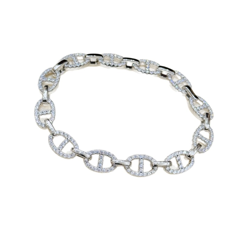 Disznóorr formájú karkötő gyémántokkal, ezüst Sterling S925, Seiko feldolgozás, uniszex, divat ékszerek (S925 Sterling ezüst, Seiko feldolgozás, Uniszex, Divat, Kéz ékszerek)