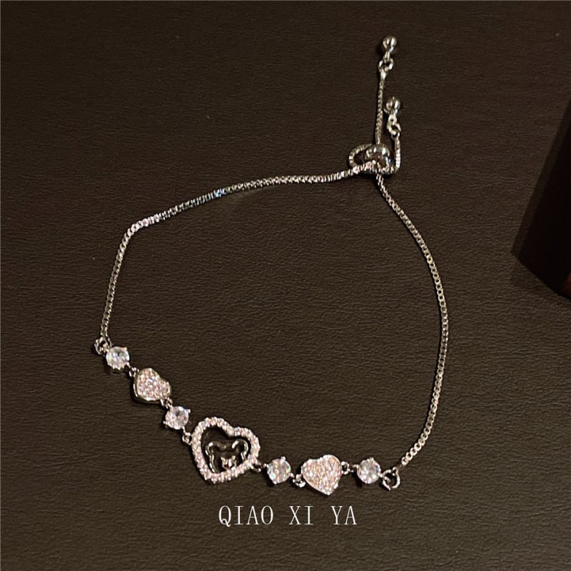 Réz szív alakú karkötő valódi aranyozással, húzózsinóros zárás, női könnyű luxus stílusú, márka Qiao xiya