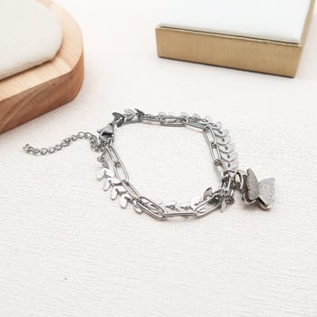 Női titánacél kettős rétegű pillangó karkötő minimalist dizájnnal
