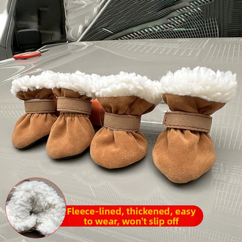 Pantofi de câine pentru iarnă, cu căptușeală din fleece, talpă moale îngroșată, antiderapante, pentru câini mici