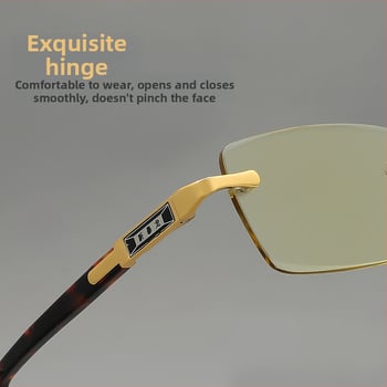 Keret nélküli olvasó szemüveg, kristálylencsék, lemez- és fémkeret, támogatja a rövidlátást, kerek arcúaknak megfelelő