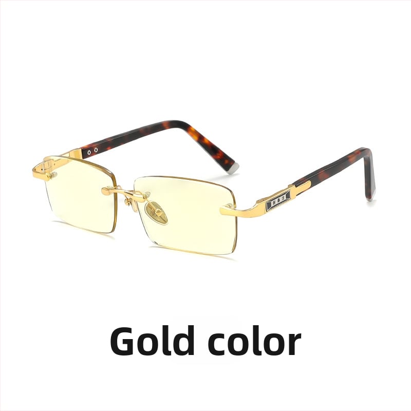 Keret nélküli olvasó szemüveg, kristálylencsék, lemez- és fémkeret, támogatja a rövidlátást, kerek arcúaknak megfelelő