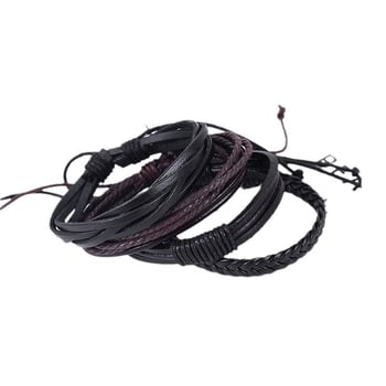 4 darab bőr karkötő készlet – kézzel készült, uniszex, vintage, DIY kézzel fonott