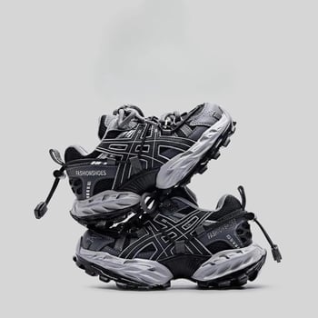 Gyerekeknek szóló Dad Shoes stílusú sportcipő: hálós felsőrész, csíkos minta, Velcro-zárás, csúszásmentes talp és ütéscsillapítás, 4–16 éveseknek