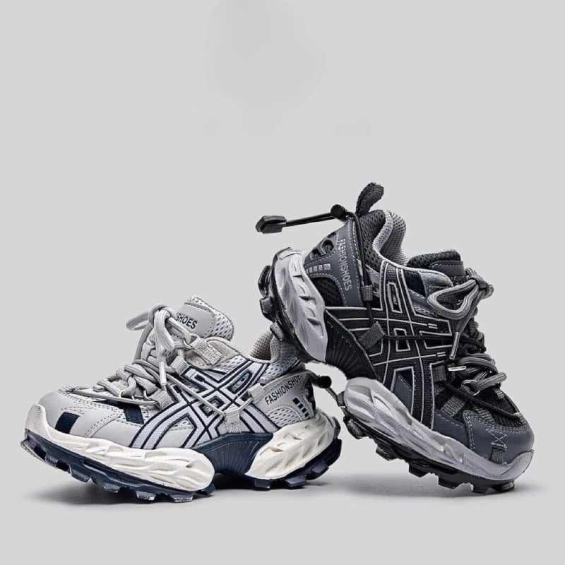 Gyerekeknek szóló Dad Shoes stílusú sportcipő: hálós felsőrész, csíkos minta, Velcro-zárás, csúszásmentes talp és ütéscsillapítás, 4–16 éveseknek