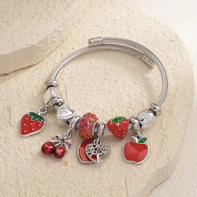 DIY eper alakú gyöngyös karkötő — cinkötvözet, elektroplat bevonat, gyümölcs forma, nyár 2025 kiadás