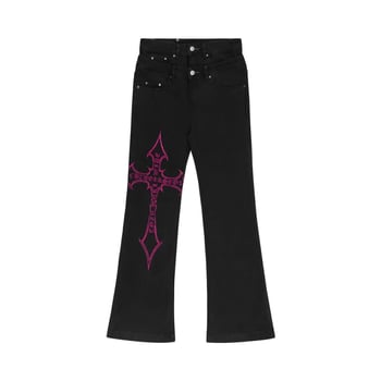 Nadrág egyenes szabású - mosott farmer elasztikával, retro hip-hop stílus - középső derék, normál súly, 80-90% pamut denim