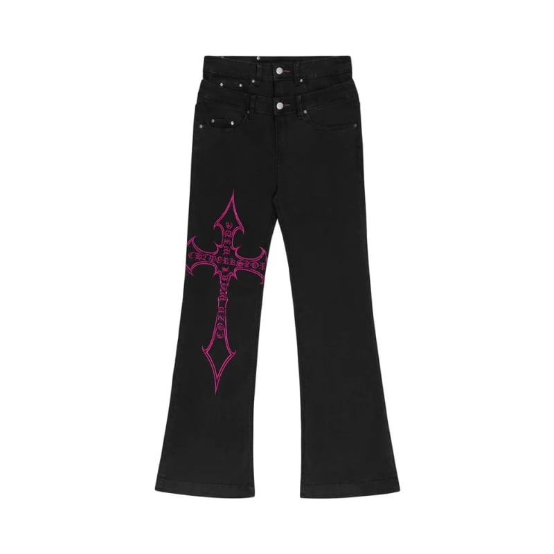 Nadrág egyenes szabású - mosott farmer elasztikával, retro hip-hop stílus - középső derék, normál súly, 80-90% pamut denim