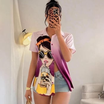 Zimandi ing, poliészter anyag, 3D minta, rövid ujjú, reveres gallér, elegáns városi stílus