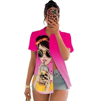 Zimandi ing, poliészter anyag, 3D minta, rövid ujjú, reveres gallér, elegáns városi stílus